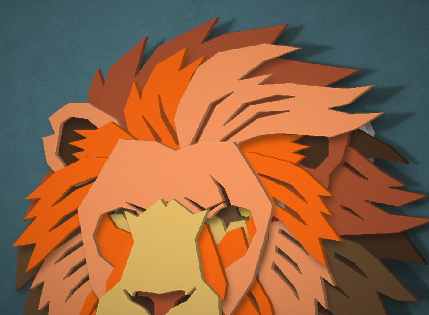 El León de lado, con sus capas separadas de la pared