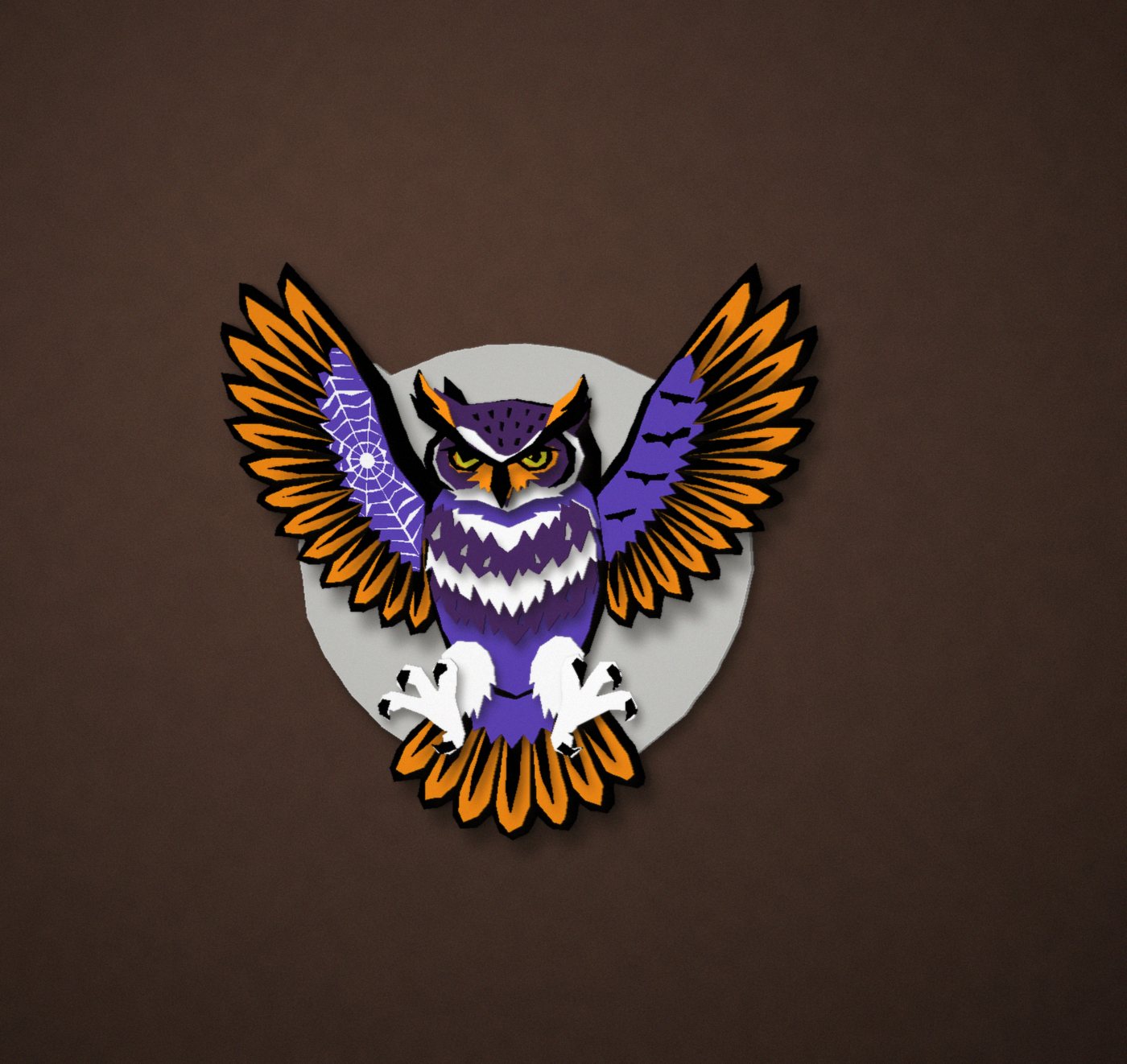 The Night Owl on a warm dark wall, seen from the left
