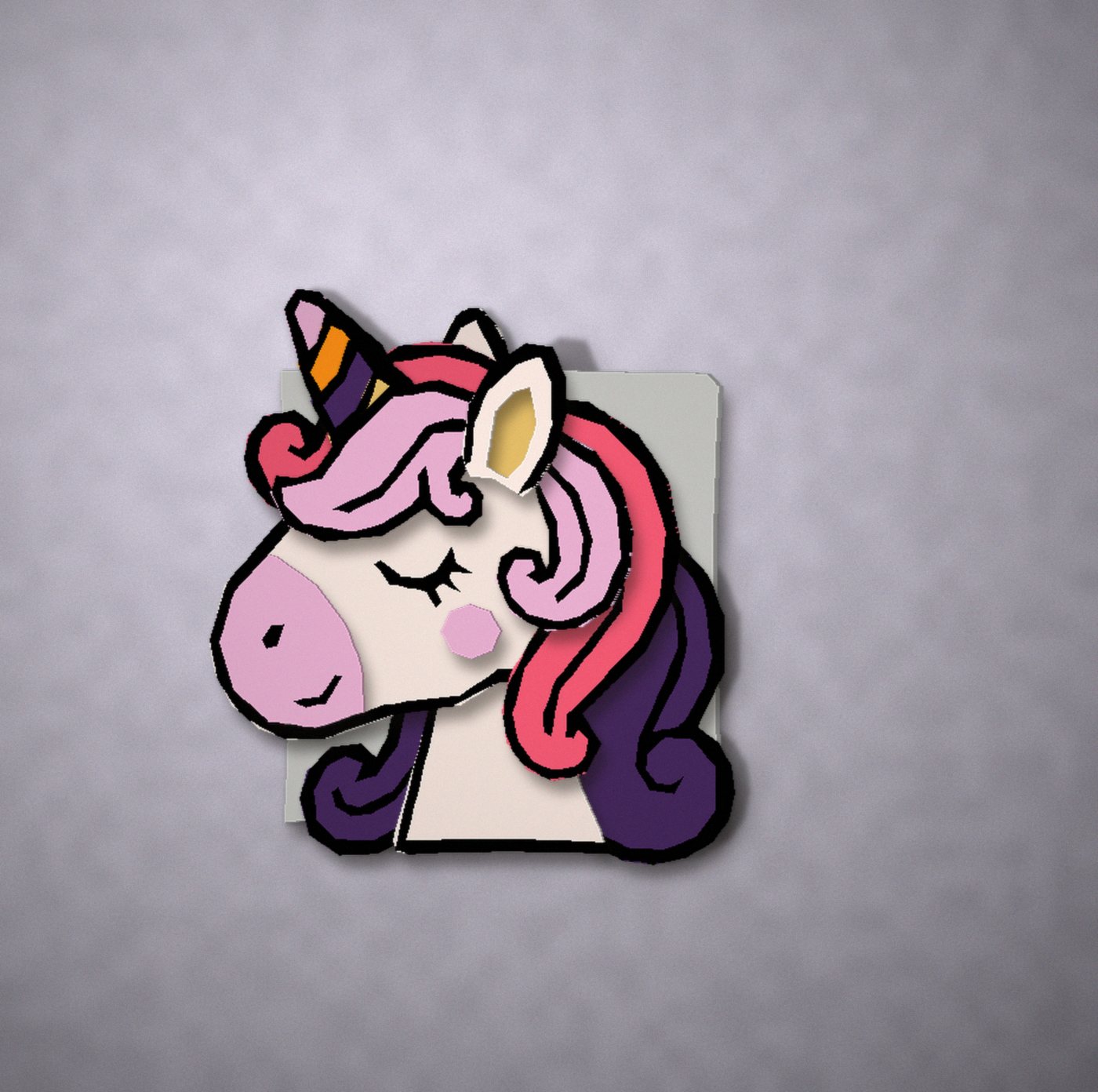 The Unicorn on a lilac wall, seen from the left